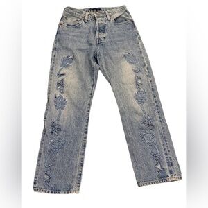 Levi's Made & Crafted 501 Crop Big E Selvedge Laser Cut Embroidery Jeans Size 25